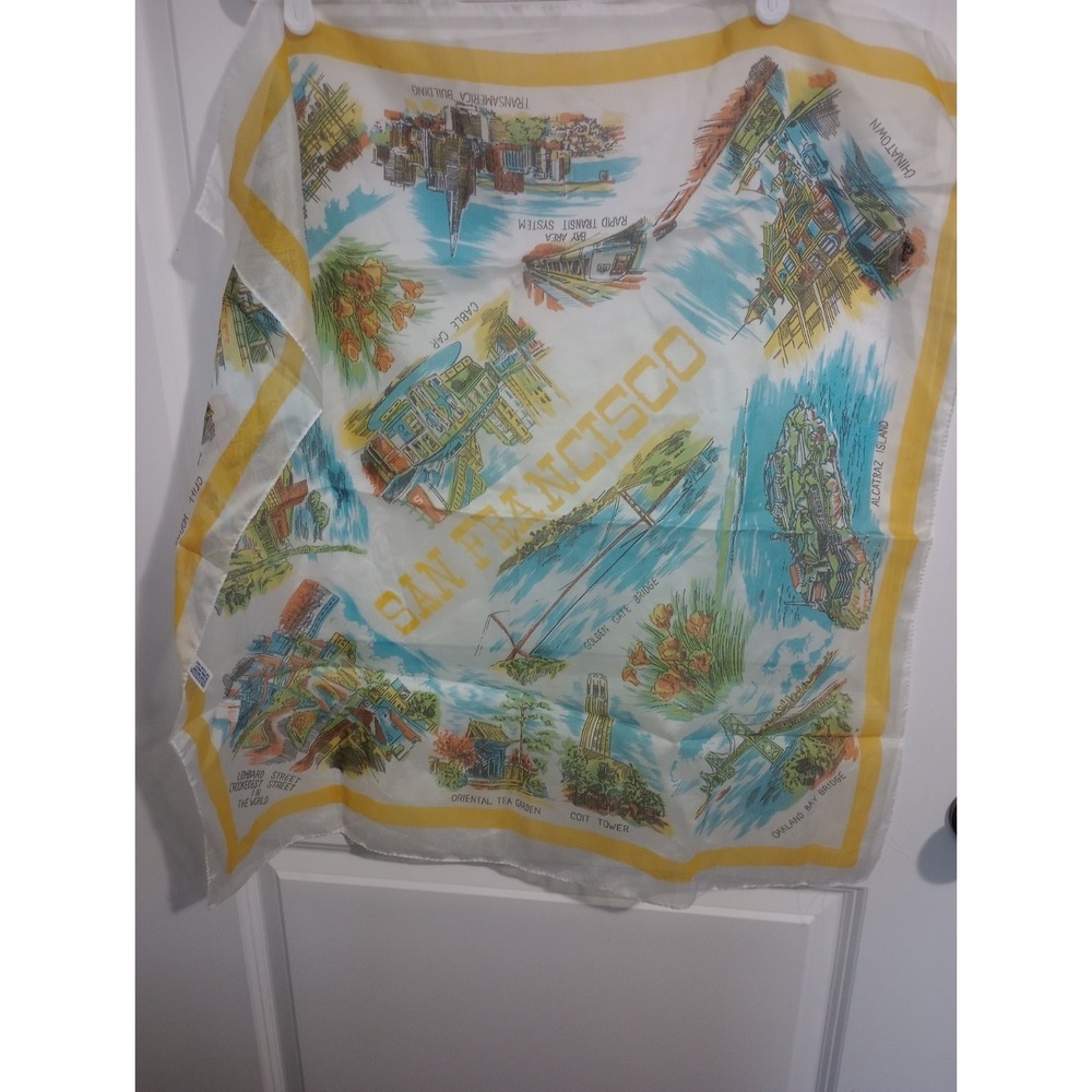 Vintage SNCO San Francisco Souvenir Scarf – 26" Square Nylon Made in Japan
